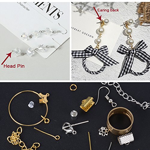 1745pcs Kit Ganchos para hacer Pendientes Bisutería Accesorios de Fabricación de Joyas Pendientes Collar Pulsera Material Pendientes Color Oro Plata