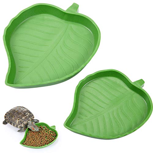 2 Piezas Platos Tazones de Agua de Alimentos de Reptil de Hoja para Tortuga Serpiente de Maíz Rastrear Mascota Beber y Comer, 2 Tanaños