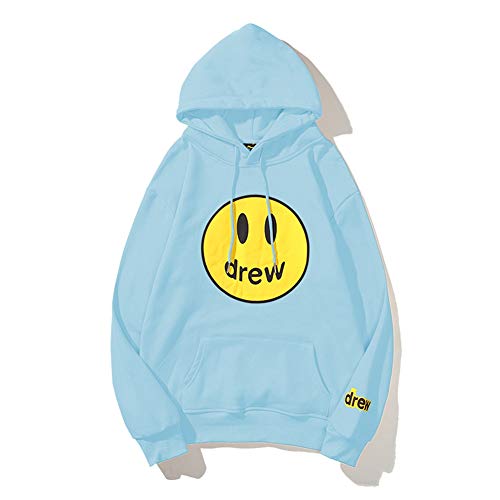 2020 Hip-hop Drew House Smiley cara impresión con capucha Parejas con capucha Calle Moda Suéter Otoño Invierno Azul, color, XL