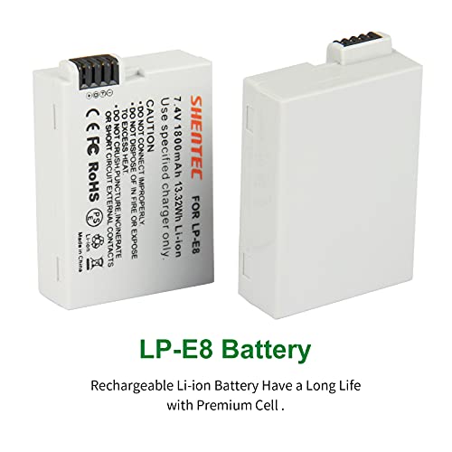 2X Shentec Baterías LP-E8 1900mAh para Canon LP-E8 Rebel T3i T2i T4i T5i EOS 600D 550D 650D 700D Kiss X5 X4 Kiss X6 LC-E8E