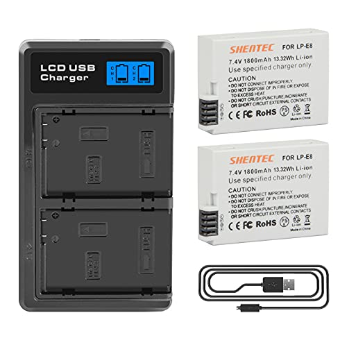 2X Shentec Baterías LP-E8 1900mAh para Canon LP-E8 Rebel T3i T2i T4i T5i EOS 600D 550D 650D 700D Kiss X5 X4 Kiss X6 LC-E8E