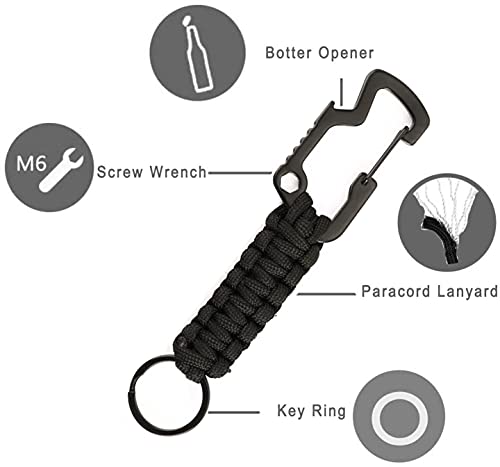 3 PCS Abrebotellas Llaveros con mosquetón, Clip de Gancho de Anillo de Cordón Paracord Llaveros con Mosquetón Adecuado para Senderismo al Aire Libre, Camping