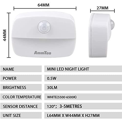 [4 unidades] Luz Nocturna Sensor Movimiento, Detector luz Movimiento Batería , Blanco Luminador de Escaleras, Luz Presencia LED Pilas para Armario, Dormitorio, Escalera, Pasillo, Cocina, Baño