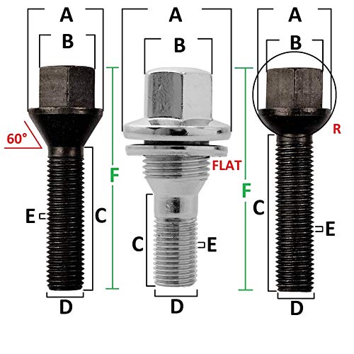 8 Cromo Tornillos de Rueda Pernos M12x1, 5 Schaftlaenge: 50mm Bola R12 Esférico SW17