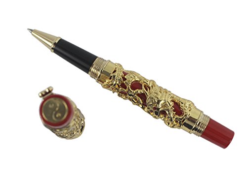 Abcsea Colección De Lujo Tallada Dragón Y Pluma De Rodillo De Phoenix - Oro y rojo