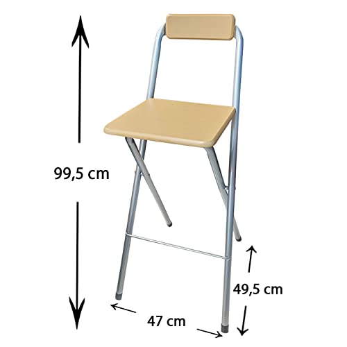 Acan Hersig - Taburete de Bar metálico Plegable con Asiento y Respaldo de Madera, reposapiés, banqueta, Silla, Interior, Cocina, hogar, Color Haya, 100 cm