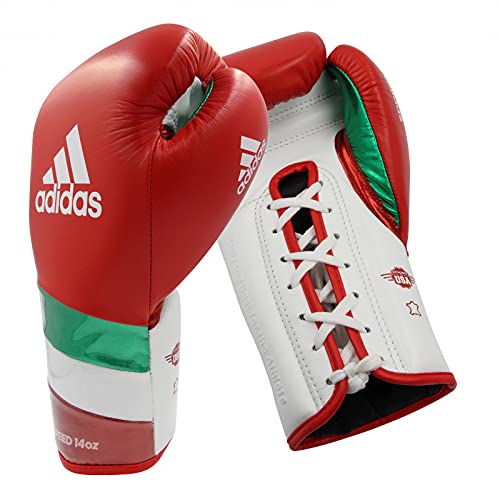 adidas Adi-Speed 500 Pro - Guantes de boxeo para boxeo, kickboxing y Sparring (cierre de cordones, 16 onzas), color rojo/blanco/verde