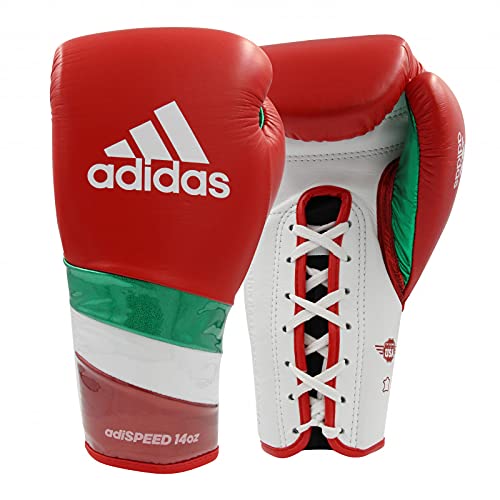 adidas Adi-Speed 500 Pro - Guantes de boxeo para boxeo, kickboxing y Sparring (cierre de cordones, 16 onzas), color rojo/blanco/verde