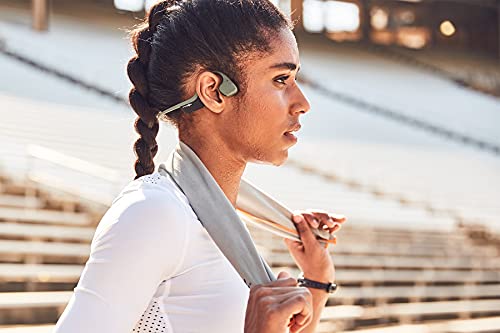 AfterShokz Trekz Air, Auriculares de Conducción Ósea Inalámbricos Bluetooth con Micrófono Resistentes al Sudor para el Deporte, Gris Pizarra