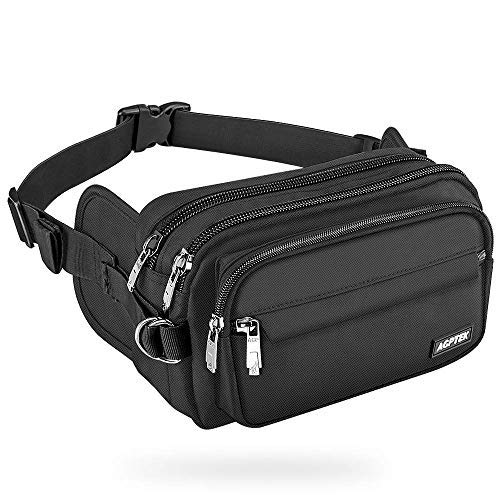 AGPTEK Riñonera de Marcha Impermeable, Bolsa Cintura Multifuncional con 5 Bolsillos, Protección RFID para Running Viaje Senderismo, Acampada, para Mujeres y Hombres, Negro