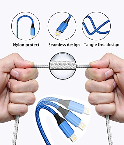 Aioneus Cables Cargador iPhone 2M Blanco y 0.5 M Azul Cable iPhone,[Certificado MFi] Cable Lightning Carga Rápida para iPhone 13 Pro /13 Mini/13/12/SE 2020/X/Xr/8/8 Plus/7/7 Plus/6/5/5S/5C, iPad,iPod