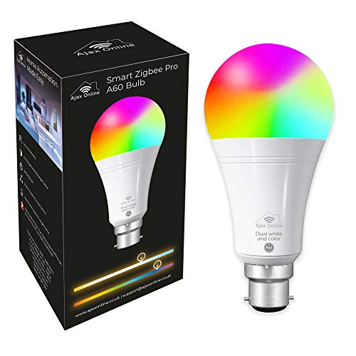 Ajax Online Smart Zigbee Pro A60 LED RGBCW Focos – Funciona con Philips Hue* SmartThings, Alexa y Google Home (requiere un paquete) Elige hasta 16 millones de colores (B22 bayoneta)