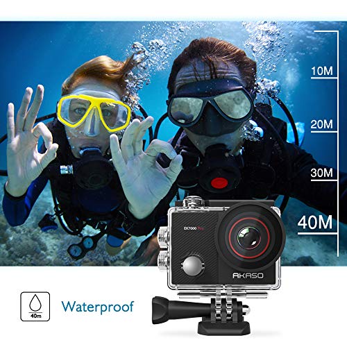 AKASO Cámara Deportiva 4K WiFi 20MP Cámara Sumergible Acuática 40M Impermeable Cámara de Acción Control Remoto EIS Ángulo Ajustable Multi Accesorios para Deporte Buceo Ciclismo Surf (EK7000 Pro)