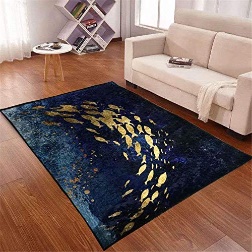 alfombras de Verano,Alfombra Azul, Pequeño patrón de Peces Anti-Skis Alfombra a Prueba de Polvo al vacío ,Alfombra habitación -Azul_80x120cm