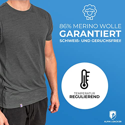 Alpin Loacker- camisetas manga corta hombre de 100% Lana de Merino, camiseta termica hombre, manga corta para deporte, Trekking, Gym, Esquí, Gris M