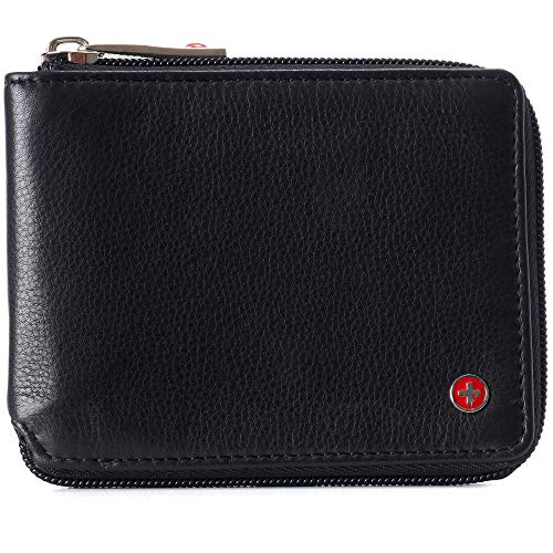 alpine swiss Cartera plegable con cremallera Logan para hombres o mujeres Caja fuerte con RFID viene en una caja de regalo negra