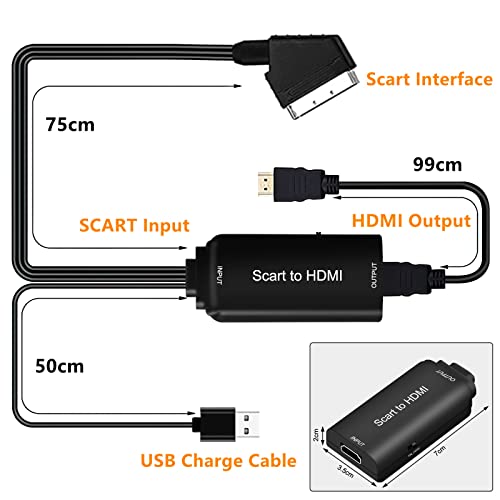 AMANKA Euroconector a HDMI Conversor, 1080P Convertidor de SCART a HDMI Adaptador de Vídeo Escalador para HD TV DVD Xbox PS3 BLU-Ray