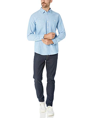 Amazon Essentials - Camisa de cambray con manga larga y corte entallado para hombre, Azul claro, US L (EU L)