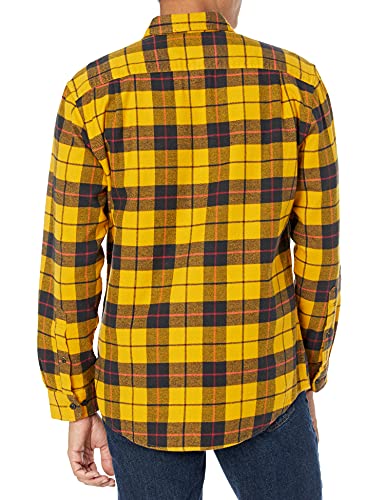 Amazon Essentials - Camisa de franela a cuadros de manga larga y ajuste regular para hombre, Amarillo (Yellow Plaid), US XL (EU XL - XXL)