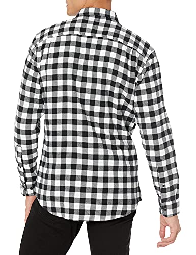 Amazon Essentials - Camisa de franela a cuadros de manga larga y ajuste regular para hombre, Blanco (Black Buffalo Plaid), US XL (EU XL - XXL)