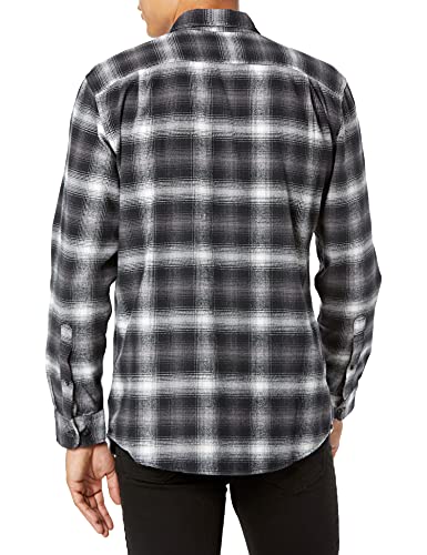 Amazon Essentials - Camisa de franela a cuadros de manga larga y ajuste regular para hombre, Negro (Black Ombre Plaid), US L (EU L)