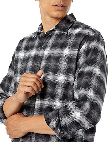 Amazon Essentials - Camisa de franela a cuadros de manga larga y ajuste regular para hombre, Negro (Black Ombre Plaid), US L (EU L)