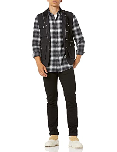 Amazon Essentials - Camisa de franela a cuadros de manga larga y ajuste regular para hombre, Negro (Black Ombre Plaid), US L (EU L)