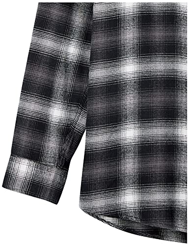 Amazon Essentials - Camisa de franela a cuadros de manga larga y ajuste regular para hombre, Negro (Black Ombre Plaid), US L (EU L)