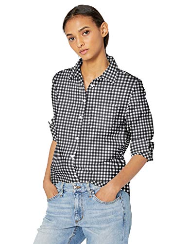 Amazon Essentials – Camisa de popelín de manga larga de corte clásico para mujer, Classic Gingham, US M (EU M - L)