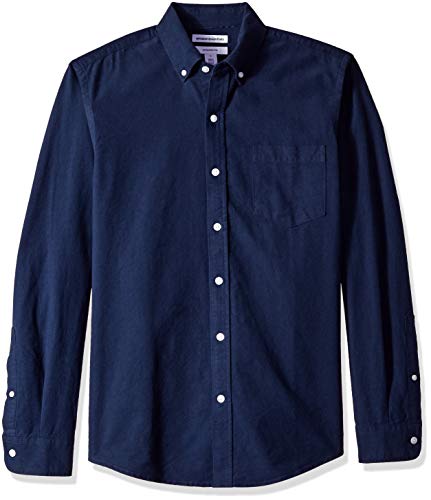 Amazon Essentials – Camisa Oxford de manga larga de corte entallado para hombre, Azul (Navy Nav), US L (EU L)