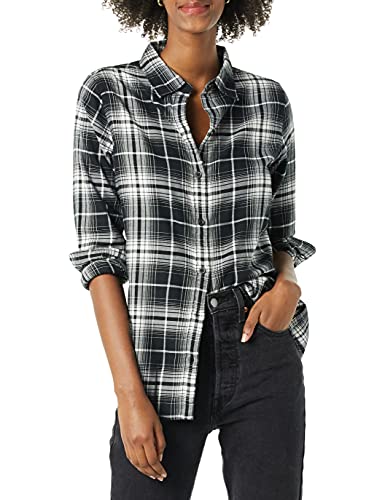 Amazon Essentials Long-Sleeve Classic-Fit Lightweight Plaid Flannel Shirt Athletic-Shirts, Negro/Blanco, Degradado/Cuadros Escoceses, L