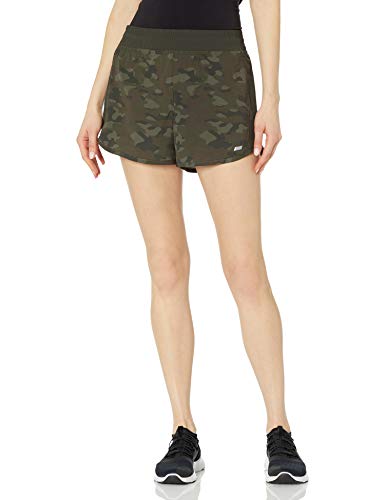 Amazon Essentials Pantalón Corto de Correr Tejido elástico de 10 cm, Verde Oliva, Camuflaje, M