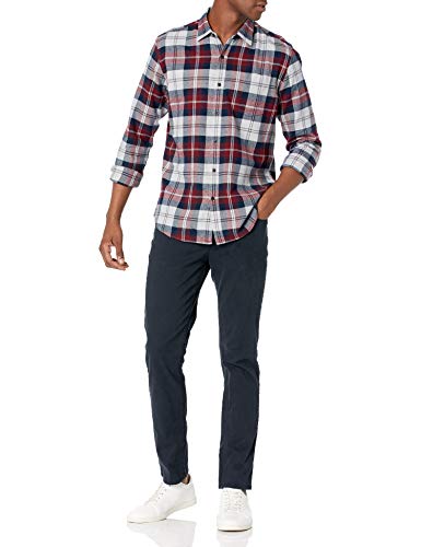 Amazon Essentials Regular-Fit Long-Sleeve Plaid Flannel Shirt Camisa, Gris/Burdeos, Cuadros Escoceses, XL