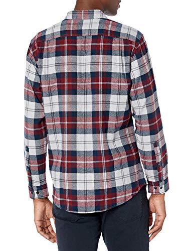 Amazon Essentials Regular-Fit Long-Sleeve Plaid Flannel Shirt Camisa, Gris/Burdeos, Cuadros Escoceses, XL