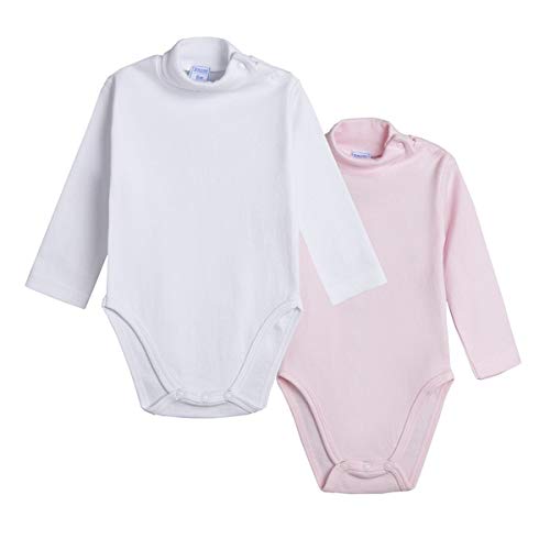 Amomí, Body Cuello Cisne para Bebé Niña, 18 Meses, Pack de 2 Pcs Colores Rosa y Blanco ,Mangas Largas, Algodón 100% (18 Meses, 71034)