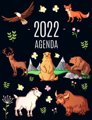 Animales de Montaña Agenda 2022: Planificador Diaria con Oso, Bizon, Cabra y Águila | Ideal Para la Escuela, el Estudio y la Oficina | Enero a Diciembre 2022