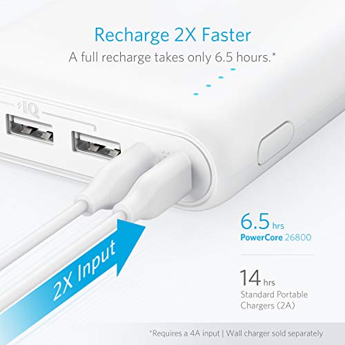 Anker PowerCore 26800mAh Bateria externa Power Bank con entrada doble, 3 puertos USB para iPhone X 8 8Plus 7 6s 6 Plus, iPad, Samsung Galaxy, Android y otros teléfonos inteligentes