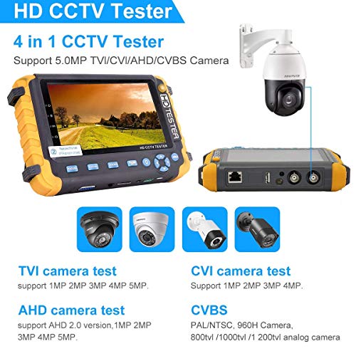 Anpviz 5.0MP 4 en 1 CCTV Tester, AHD/TVI/CVI Coaxial HD Video Monitor Tester, Analog Video/UTP Cable Test VGA/HDMI Entrada DC12V Salida Probador de la cámara