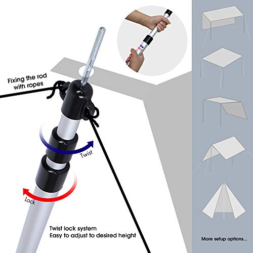 Anyoo Bastones de Carpa de Altura Ajustable de 230cm Pie Grande Telescópico de Aluminio Bastón Twist Lock de Carpa Fuerte y Duradero Ligero Camping Senderismo Mochilas refugios