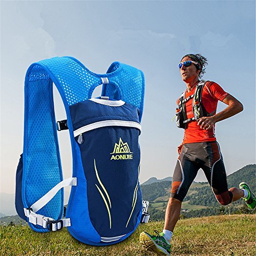 AONIJIE Unisex 5.5L Running Race Hidratación Chaleco Hidratación Pack Mochila (Azul)