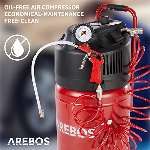 AREBOS Compresor de aire comprimido | 30L | 1500W | con accesorios de 13 piezas | sin aceite| 240 L/min | Euroacoplamiento doble | 10bar | capacidad: 50 l, 30 l o 6 l