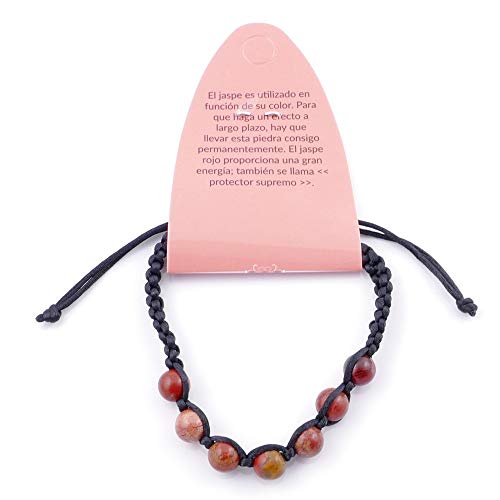 ARITZI – Pulsera con Nudo corredizo con Bolas de Piedra Natural de 8 mm – Piedras de Jaspe Rojo