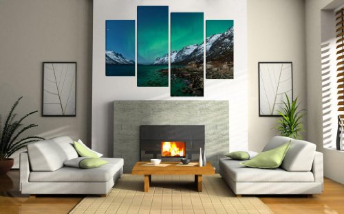 Art Depot Outlet - Lienzo de 4 paneles (101 x 71 cm), imagen de la Aurora Boreal y montañas nevadas noruegas