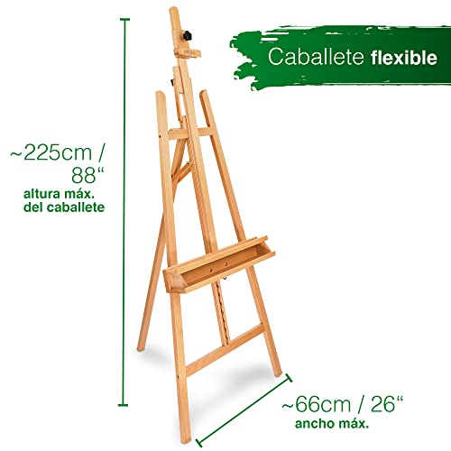 Artina caballete para lienzos grande Barcelona – Caballete de madera de haya – Caballete de pintura para bastidores con una altura máxima de 120 cm – Caballete de pintura con doble soporte