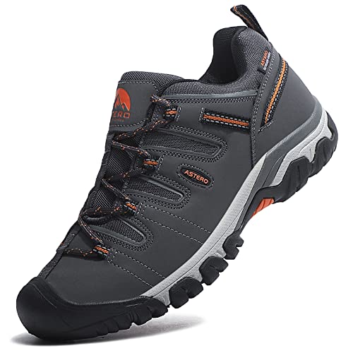 ASTERO Zapatillas Trekking Hombre Zapatos Senderismo Transpirable Bajos Botas de Montaña Antideslizantes AL Aire Libre Sneakers Apto Todas Estaciones Tamaño 41-46(Gris Oscuro, Numeric 44)