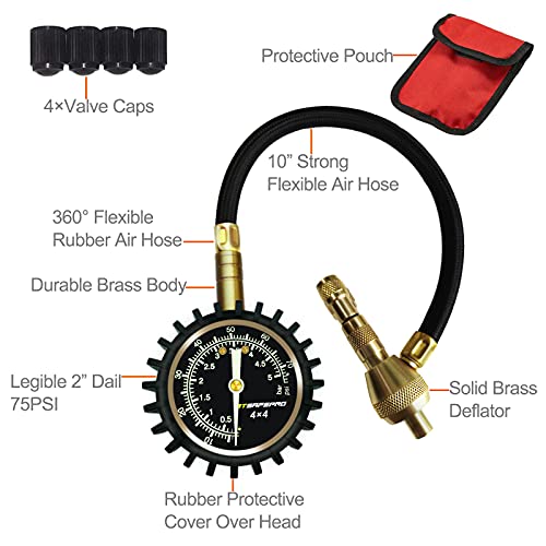 ATsafepro manómetro presión neumáticos,2 en 1 profesional desinflador de ruedas 4x4,Mandril especial de 75 psi,Para 4x4 accesorios todoterreno