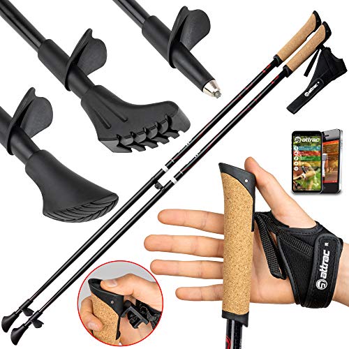 ATTRAC Bastones Marcha nórdica de Carbono 100% - Palos Ultra Ligeros con Sistema Click & Go de Las dragoneras - Longitud Fija y empuñadura en Corcho + PDF Workout (125 cm)