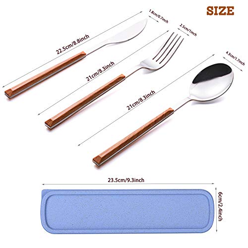 AUHOTA 6 Piezas Utensilios Portátiles con 2 Cajas, Prima Acero Inoxidable Juegos de Cubiertos, Reutilizable y Ecológico Cuchillo Tenedor Cuchara para Camping Llevar Picnic Oficina (Estilo A)