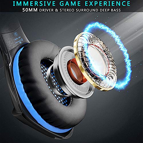 Auriculares Gaming con Micrófono para PS4 Xbox One, Efair Cascos Gaming Stereo con luz LED & Suave Orejeras de Memoria, Diadema Acolchada y Ajustable, 3.5mm Jack para PC NTDSwitch