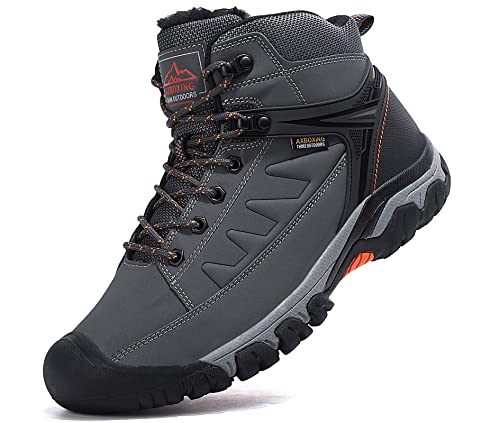 AX BOXING Botas Invierno Hombre Zapatos Montaña Trekking Senderismo Nieve Forrados Cálidas Exterior Trabajo Botines Tamaño 41-46 (A1235Gris oscuro, numeric_43)